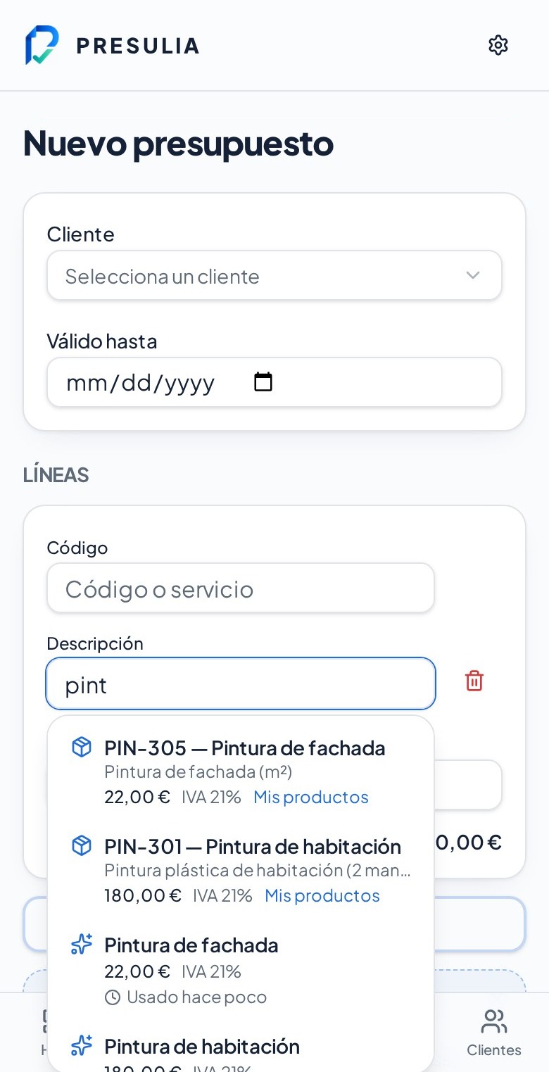 Buscador de artículos sugiriendo productos del catálogo al escribir